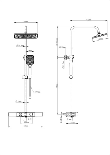 Душевая стойка Wonzon & Woghand WW-B3552-MB настенная цвет черный - фото 3