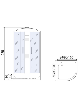 Душевая кабина River NARA LIGHT 10000006221 80х80 четверть круга с крышей ориентация универсальная
