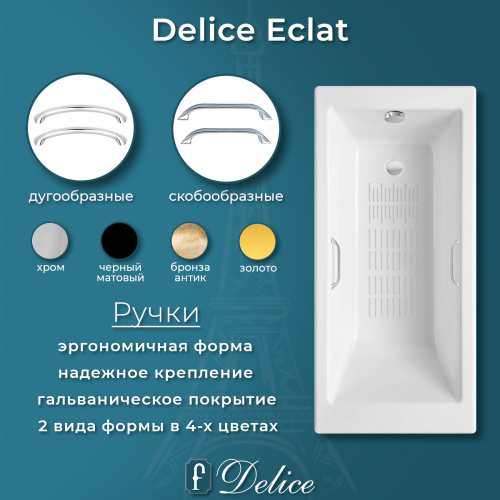 Ванна чугунная Delice Eclat DLR230621R-AS 170х70 пристенная прямоугольная без ножек с отверстиями под ручки - фото 5