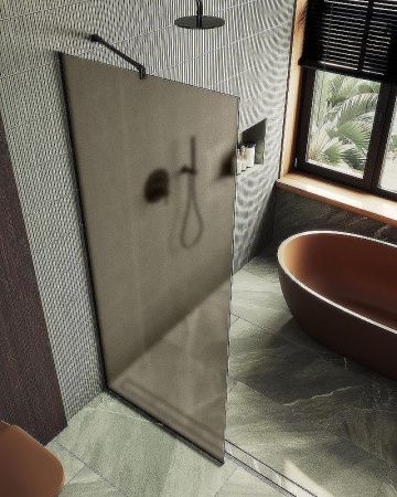 Душевая перегородка Maybah Glass MGD-697-2у 80х195 стекло тонированное профиль бронза