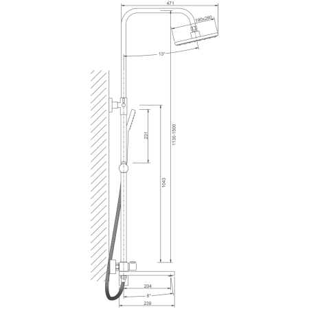 Душевая стойка Belz B613 B24613 настенная цвет хром