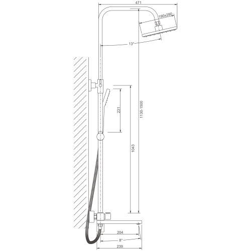 Душевая стойка BELZ B613 B24613-3 настенная цвет сталь - фото 2