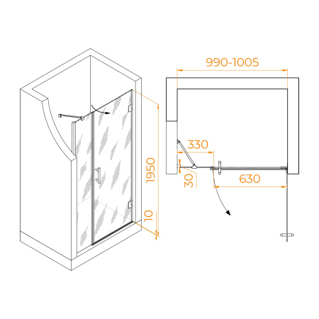 Душевая дверь RGW Hotel 350601200-11 100х195 стекло прозрачное профиль хром глянцевый