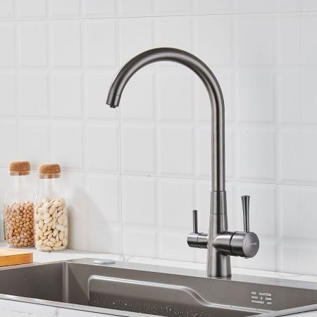 Смеситель для кухни Shevanik S428T на мойку оружейная сталь