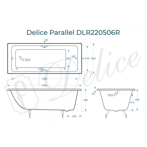 Ванна чугунная Delice Parallel 180x80 пристенная прямоугольная - фото 2