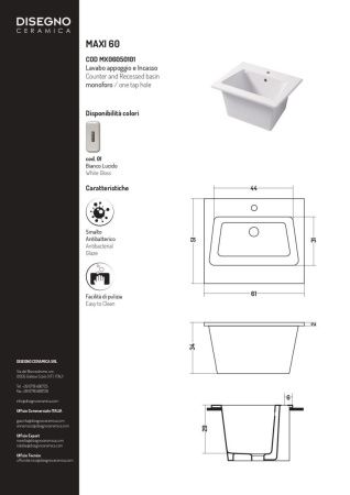 Раковина керамическая Disegno Ceramica Landscape MX06050101 60х50 накладная цвет белый