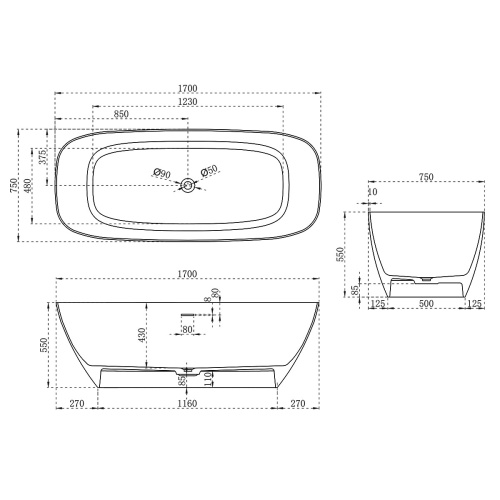 Ванна из искусственного камня Vincea Solid Surface VBT-6S02MW 170х72 отдельностоящая овальная - фото 4