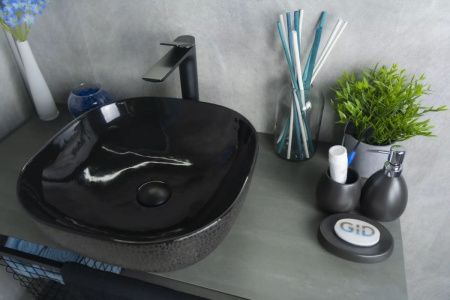Раковина керамическая Gid 53301 40х40 накладная цвет черный без отверстий под смеситель