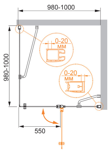 Душевой уголок Cezares ELENA ELENA-W-A-12-100-P-Cr-R 100х100 стекло рифленое профиль хром глянцевый без поддона - фото 3
