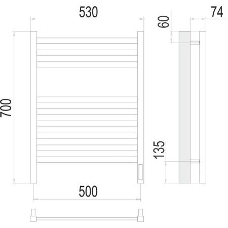 Полотенцесушитель электрический Terminus 4670078526960 55х70 хром