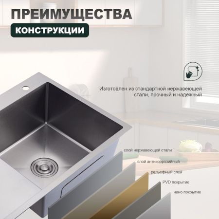 Кухонная мойка Splenka S704.7850.05 80х50 цвет серый поверхность матовая