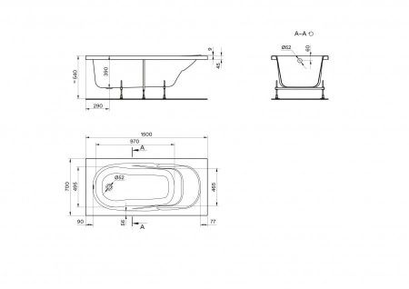 Ванна акриловая Santek Касабланка M 1WH501530 150х70 пристенная прямоугольная без каркаса