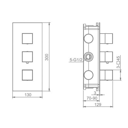 Смеситель для ванны и душа Raglo R02 R02.263.09 встраиваемый в стену графит с термостатом