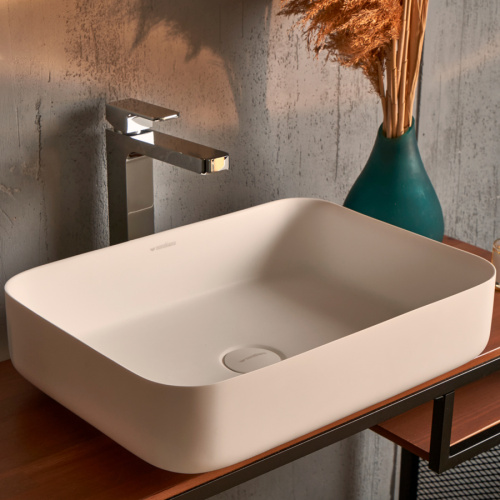 Раковина из искусственного камня MonteBianco Loreto lungo 495 12017 55х33 накладная цвет белый матовый без отверстий под смеситель - фото 2