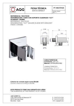 Держатель для ручного душа AQG 19CCT0125 хром