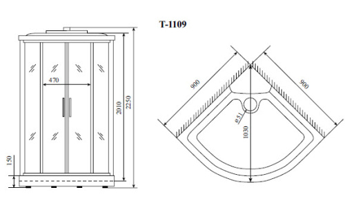 Душевая кабина Timo Standart T-1109 90х90 четверть круга с крышей - фото 2