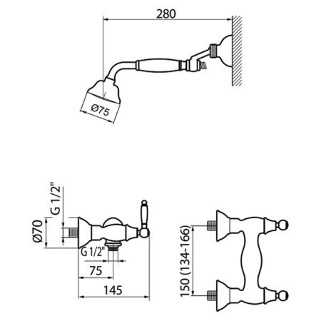 Смеситель для ванны и душа Webert Dorian DO760101065 настенный бронза
