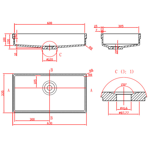 Раковина из искусственного камня MonteBianco Castello Due 12124 63х34 встраиваемая цвет белый матовый без отверстий под смеситель - фото 5