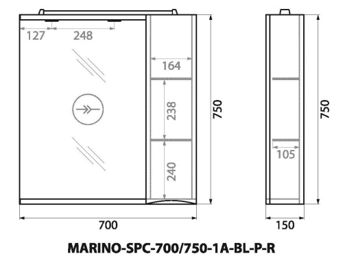Зеркало-шкаф BelBagno Fly-Marino MARINO-SPC-700/750-1A-BL-P-R 70x75 - фото 2