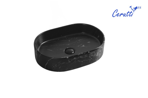 Раковина из сантехнического фарфора Cerutti SPA CR0055B MMB2 50х35 накладная цвет мрамор матовый черный - фото 2