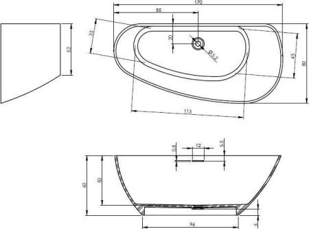 Ванна из искусственного камня Riho GRANADA B120001105 170х80 отдельностоящая асимметричная