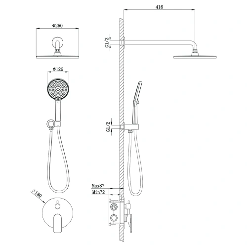Душевая система Veconi LICATA LI-400-C-C4 встраиваемая в стену - фото 4