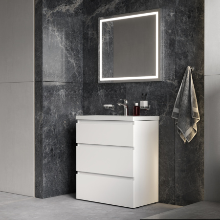 Комплект мебели: тумба 75x43x81 + раковина + смеситель + зеркало + аксессуары Am.Pm Gem S BK91GF подвесной цвет белый/серебристый/хром