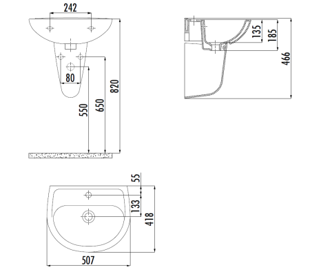 Раковина из сантехнического фарфора Creavit Oval TP150-00CB00E-0000 50х40 подвесная цвет белый