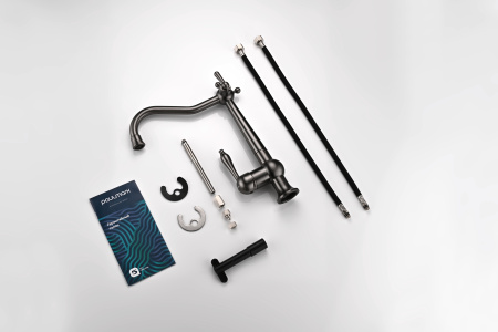 Смеситель для кухни Paulmark RETRO Re213226-GM на раковину воронёная сталь