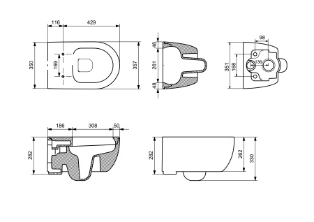 Чаша унитаза подвесная Ambassador Abner 103T20201R цвет черный матовый без сиденья каскадный смыв
