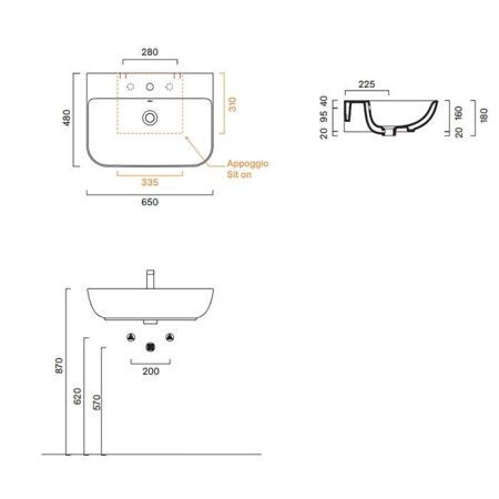 Раковина керамическая Catalano Italy 720651001 70 см подвесная цвет белый 1 отверстие под смеситель