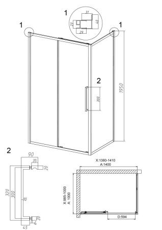 Душевой уголок Grossman Cosmo 120.K33.02.1410.21.00 140х100 стекло прозрачное профиль черный без поддона