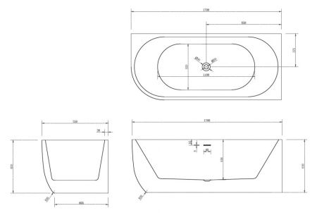 Ванна акриловая Abber AB9315 R 170х75 пристенная асимметричная с каркасом
