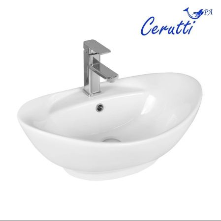 Раковина из сантехнического фарфора Cerutti SPA CR7003 60х40 накладная цвет белый 1 отверстие под смеситель