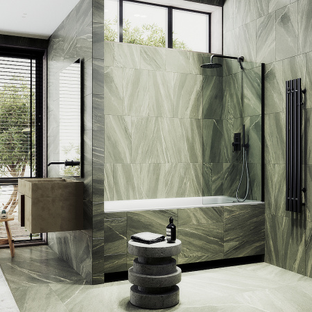 Душевая шторка на ванну Maybah Glass MGV-64-6ш 80х140 стекло прозрачное профиль черный ориентация универсальная