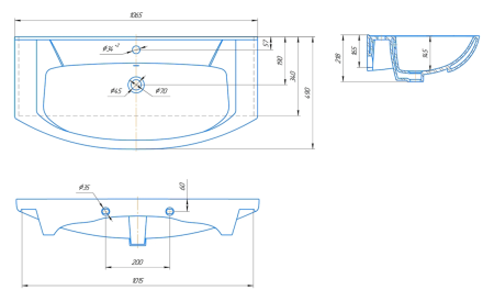 Раковина мебельная керамическая Kirovit Элеганс 105 4620008197388 110х50 накладная цвет белый