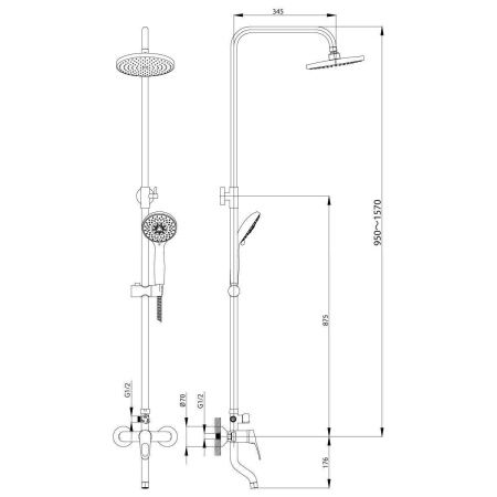 Душевая стойка Rossinka B B35-46 настенная цвет хром