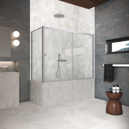 Душевая шторка на ванну Vegas-Glass ZV+ZVF Protec ZV+ZVF Protec 160*80 07 crystalvision 160х140 стекло прозрачное профиль хром матовый