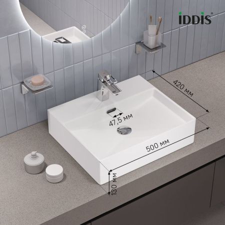 Раковина из сантехнического фарфора Iddis Bild BILWS50i27 50х40 полувстраиваемая цвет белый 1 отверстие под смеситель