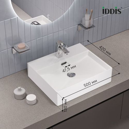 Раковина из сантехнического фарфора IDDIS Bild BILWS50i27 42х50 полувстраиваемая цвет белый 1 отверстие под смеситель - фото 3