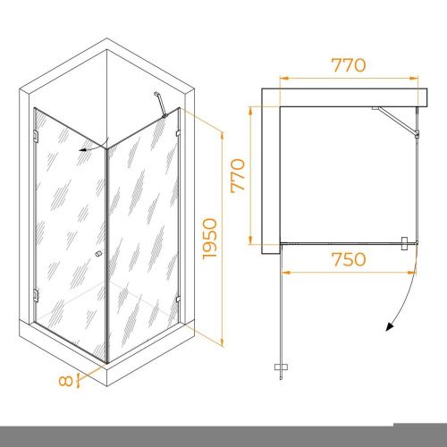 Душевой уголок RGW Hotel 35063488-11 80х80 стекло прозрачное профиль хром без поддона - фото 2