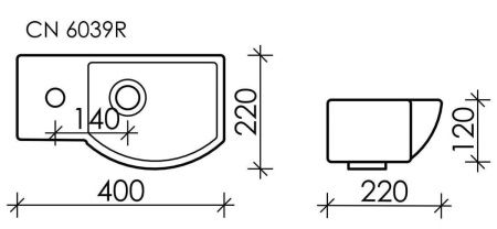 Раковина из сантехнического фарфора Ceramica Nova ELEMENT CN6039R 40х20 подвесная цвет белый 1 отверстие под смеситель