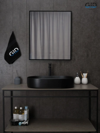 Раковина керамическая Gid Lago 53354 61х39 накладная цвет черный матовый без отверстий под смеситель