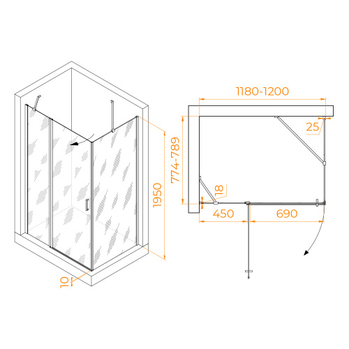 Душевой уголок RGW Leipzig 06124428-11 120х80 стекло прозрачное профиль хром глянцевый без поддона - фото 2