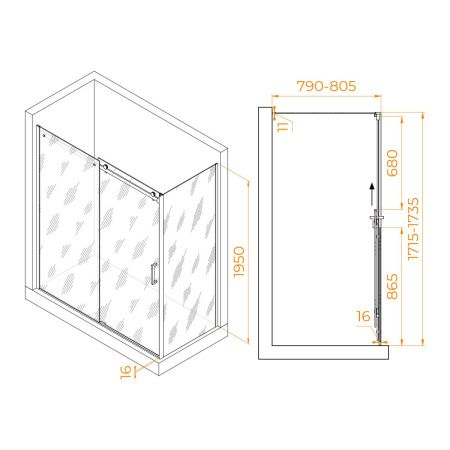 Душевой уголок RGW Tornado 020744178-14 170х80 стекло прозрачное профиль черный без поддона