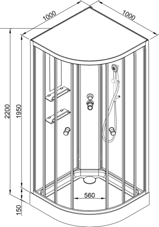 Душевая кабина AvaCan EM1510N 100х100 четверть круга без крыши ориентация универсальная