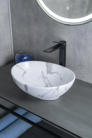 Раковина керамическая Gid Lago 54473 40х30 накладная цвет многоцветный без отверстий под смеситель