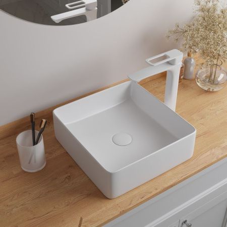 Раковина керамическая Iddis Slide SLIWS01i27 40х40 накладная цвет белый без отверстий под смеситель