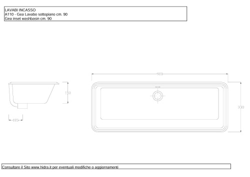 Раковина керамическая Hidra Lavabi A110/001 90х33 встраиваемая цвет белый глянцевый без отверстий под смеситель - фото 2