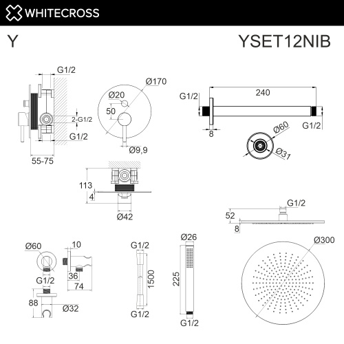 Душевая система Whitecross Y brushed nickel YSET12NIB встраиваемая - фото 3